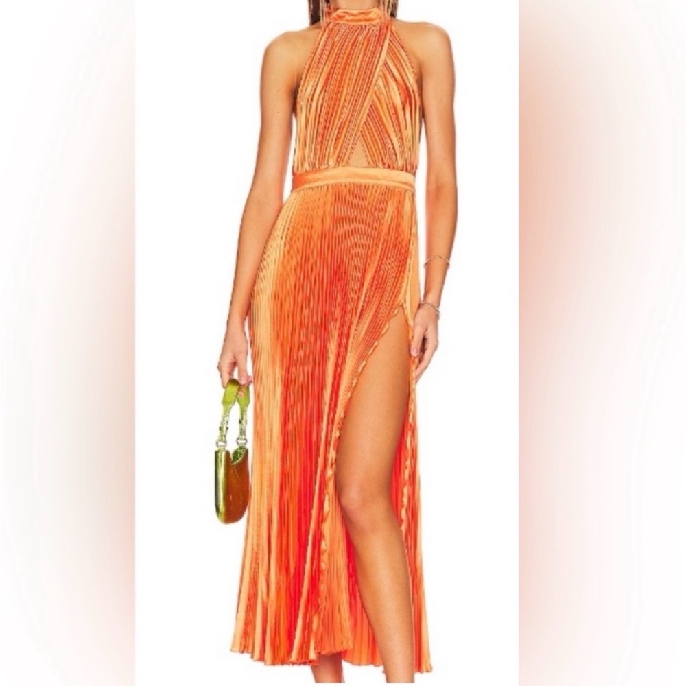 Sleeveless Orange Halter High‑Slit Maxi Dress